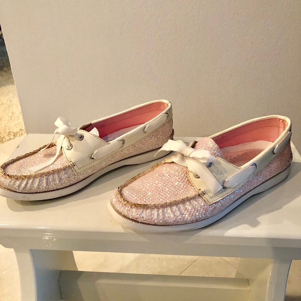 Sperry white glitter & ribbon laces shoes, sz. 9 - Picture 2 of 7